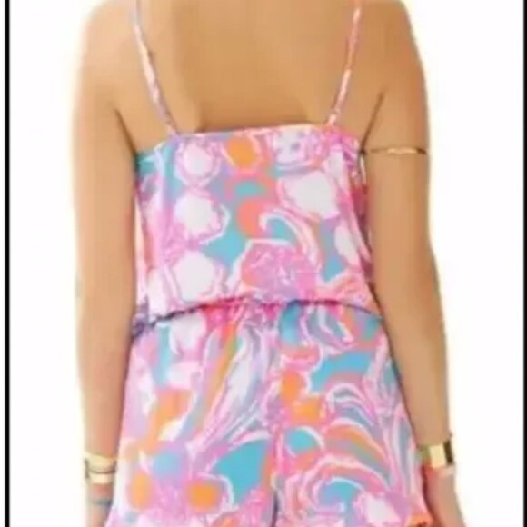 LILLY PULITZER DEANNA Romper "FEELING TANKED" Size M 8 10 Belt Pink Orange Blue - Picture 3 of 4
